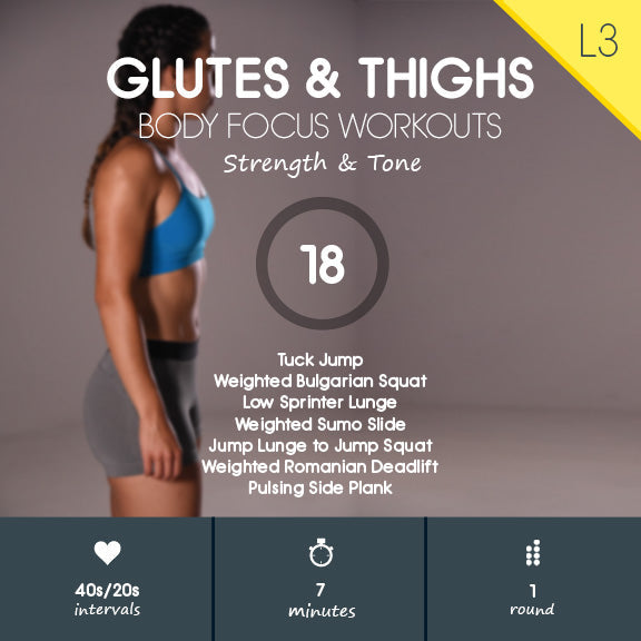 Thigh Workout Exercises - Tuck Jump Weighted Bulgarian Squat Low Sprinter Lunge Weighted Sumo Slide Jump Lunge to Jump Squat Weighted Romanian Deadlift Pulsing Side Plank